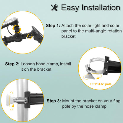 Flag Pole Light Outdoor Solar Flagpole Light House Mount with Adjustable 180° Direction, 360lm Brightness, IP65 Waterproof for 1''-1.5" Poles - Outdoor Solar Outlet