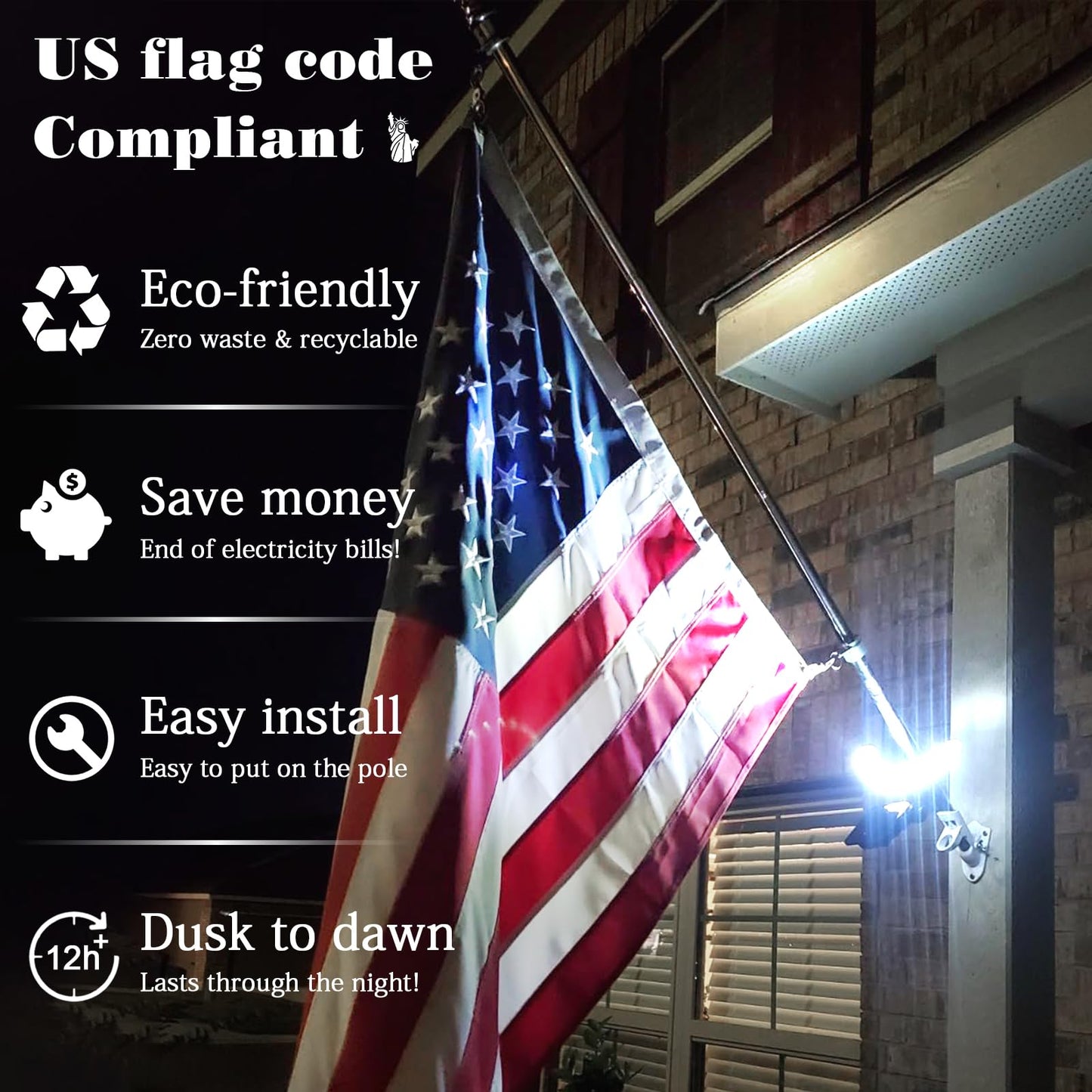 Flag Pole Light Outdoor Solar Flagpole Light House Mount with Adjustable 180° Direction, 360lm Brightness, IP65 Waterproof for 1''-1.5" Poles - Outdoor Solar Outlet