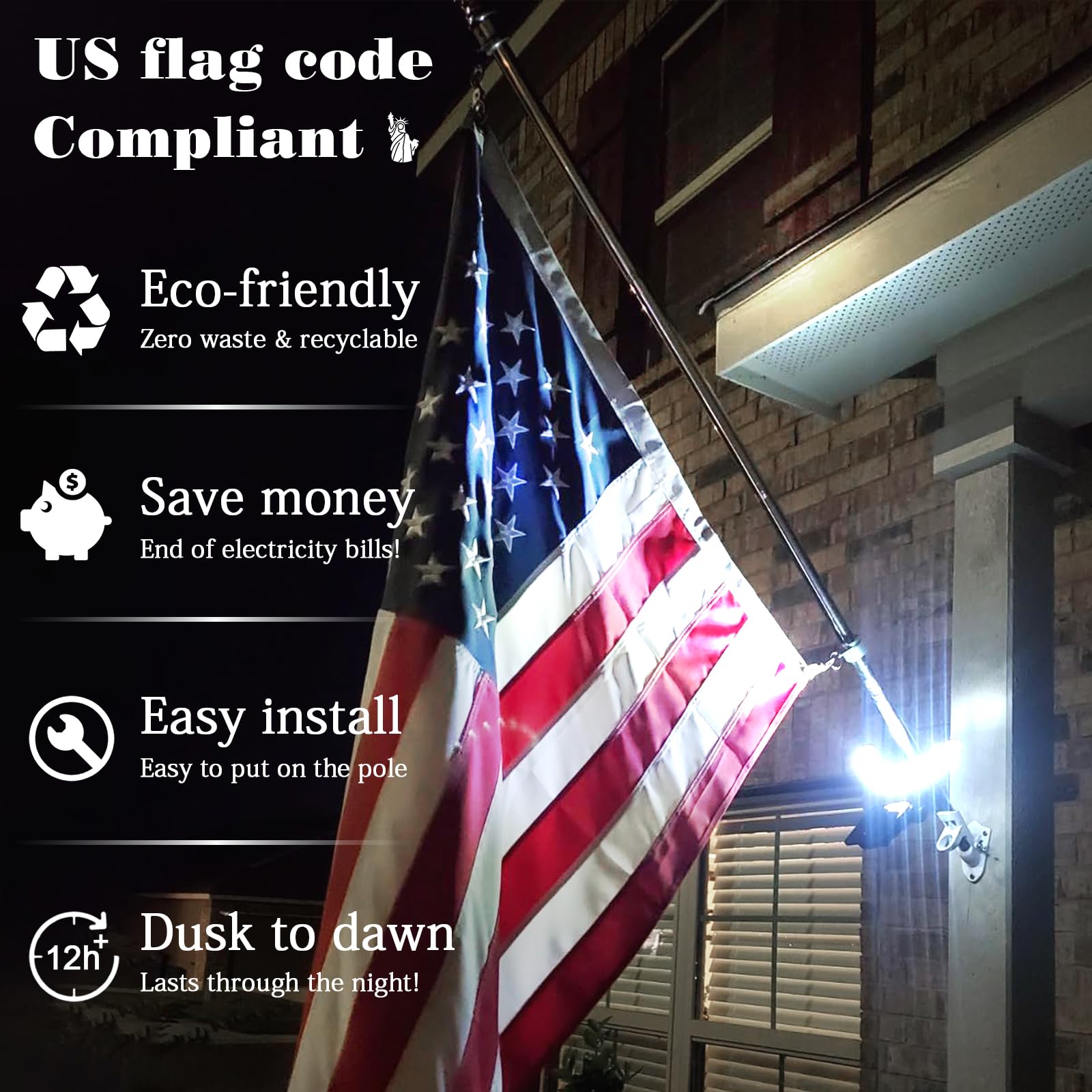 Flag Pole Light Outdoor Solar Flagpole Light House Mount with Adjustable 180° Direction, 360lm Brightness, IP65 Waterproof for 1''-1.5" Poles - Outdoor Solar Outlet