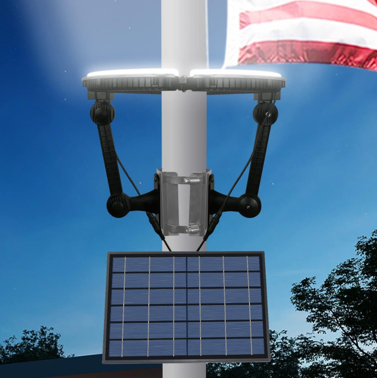 Flagpole Solar Light 4640 Lumen 12000mAh Rechargeable Battery Flag Pole Light Solar Powered 32 Brightest LED Outdoor Waterproof Fits Diameter 2-6 in Flagpoles Work up to 16 Hours Flag Lights - Outdoor Solar Outlet