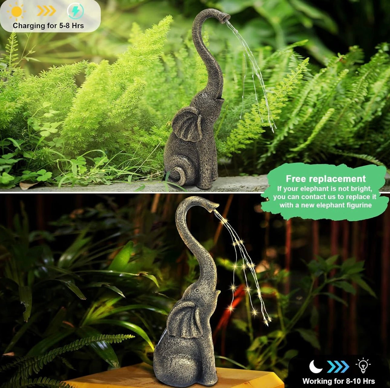 Garden Statues Elephant Decor with LED Solar Lights - Set of 2 Good Luck Christmas Elephant - Outdoor Solar Outlet