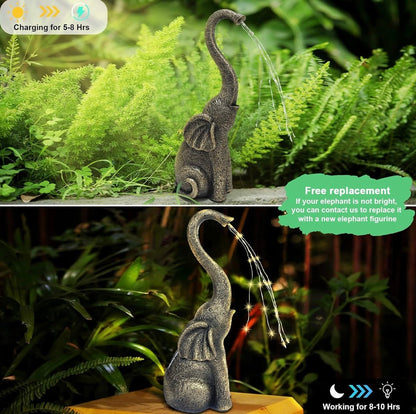 Garden Statues Elephant Decor with LED Solar Lights - Set of 2 Good Luck Christmas Elephant - Outdoor Solar Outlet