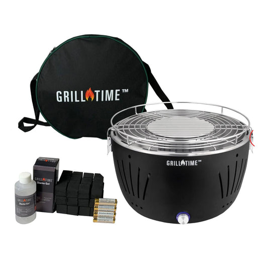 Grill Time Tailgater GTX Portable Charcoal Grill with Glass Hood Perfect for Camping Accessories - Outdoor Solar Outlet