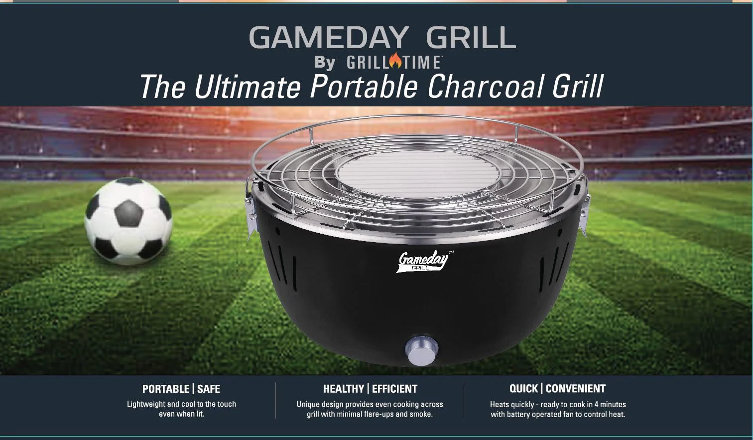 Grill Time Tailgater GTX Portable Charcoal Grill with Glass Hood Perfect for Camping Accessories - Outdoor Solar Outlet