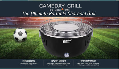 Grill Time Tailgater GTX Portable Charcoal Grill with Glass Hood Perfect for Camping Accessories - Outdoor Solar Outlet
