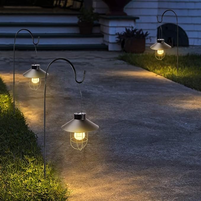 Hanging Solar Lantern with Shepherd Hook 31 Inch - Outdoor Solar Outlet