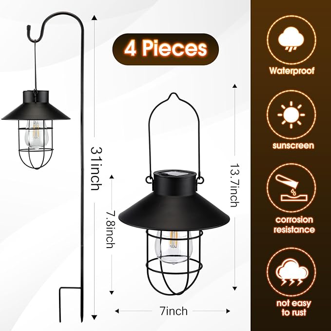 Hanging Solar Lantern with Shepherd Hook 31 Inch - Outdoor Solar Outlet