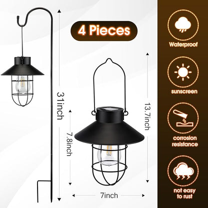 Hanging Solar Lantern with Shepherd Hook 31 Inch - Outdoor Solar Outlet