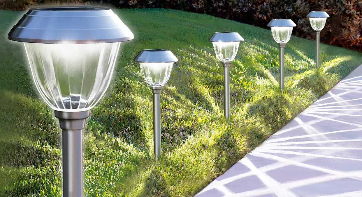 Enerigizer 5 Pack Solar Pathway LED Lights Outdoor 15 Lumen-Stainless Steel(Silver)