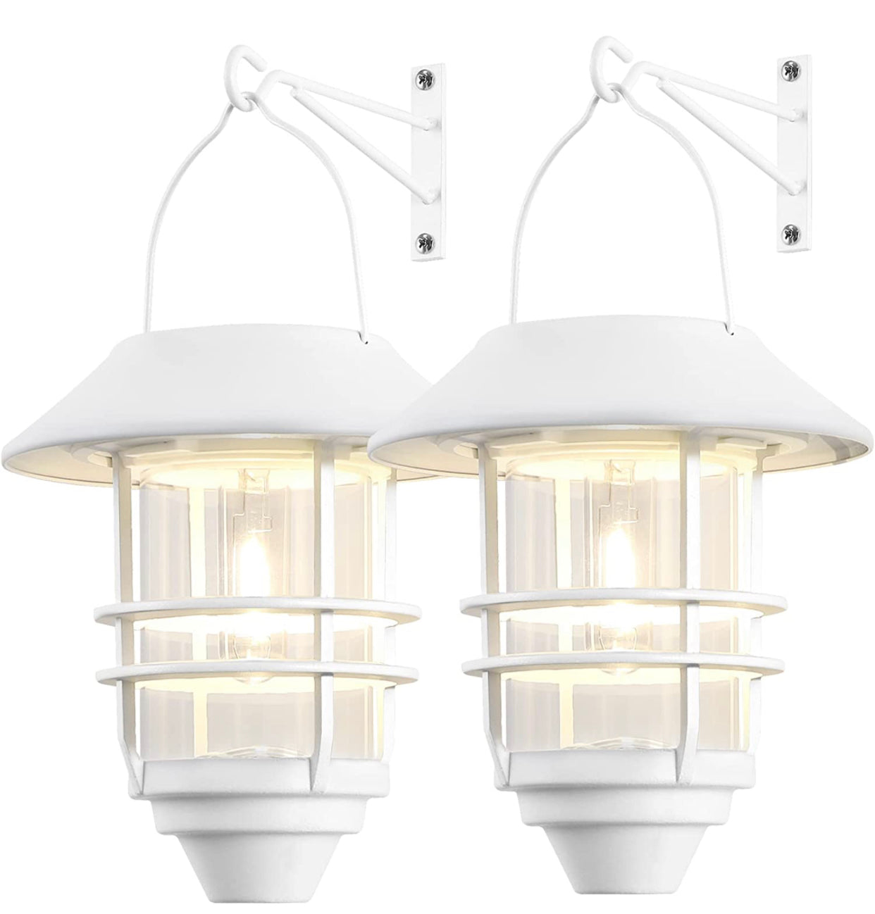 2 Pack Security Solar Hanging Lanterns , Wall/Porch Lights 15 Lumen Heavy Glass & Stainless