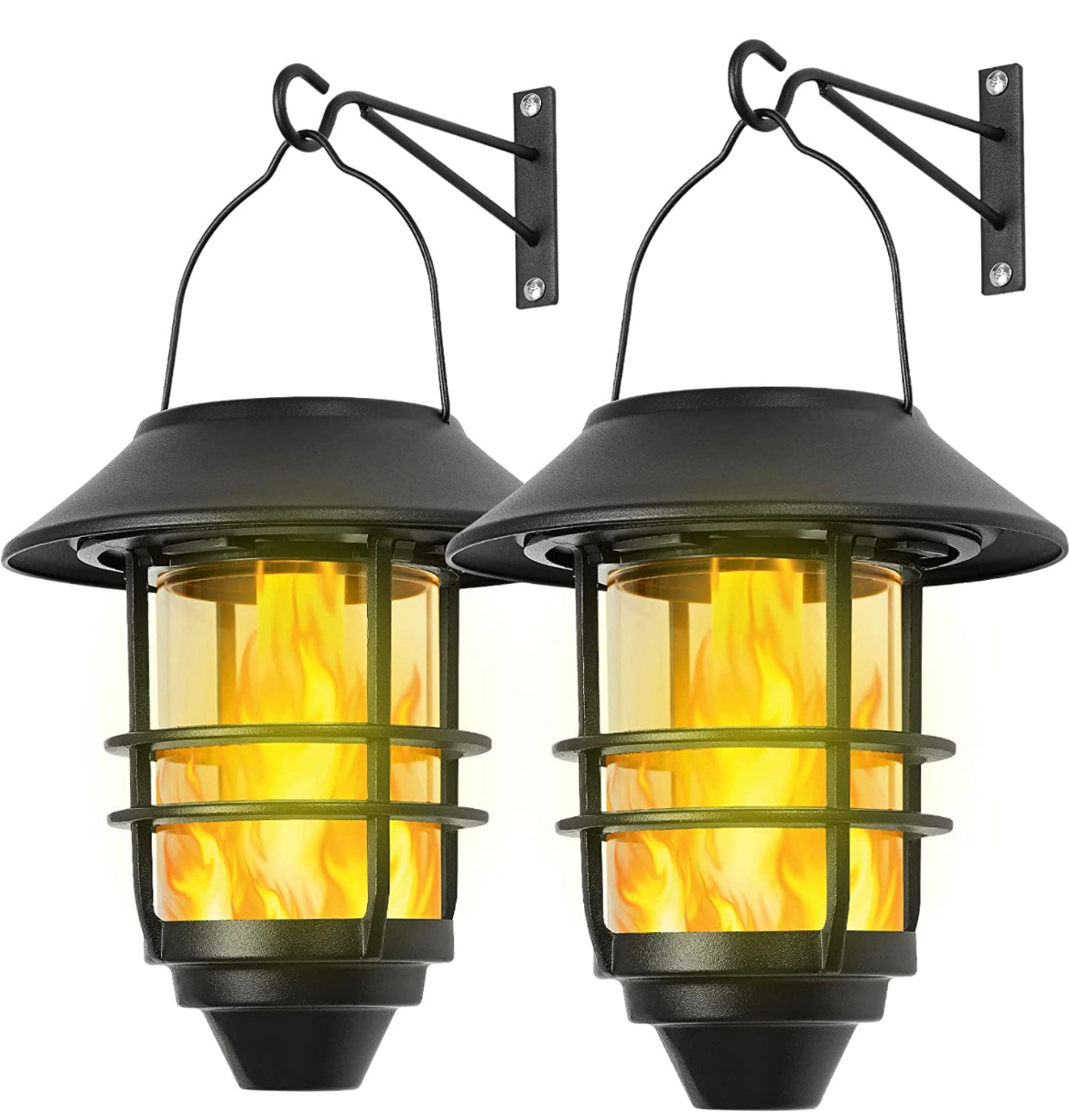 2 Pack Security Solar Hanging Lanterns , Wall/Porch Lights 15 Lumen Heavy Glass & Stainless