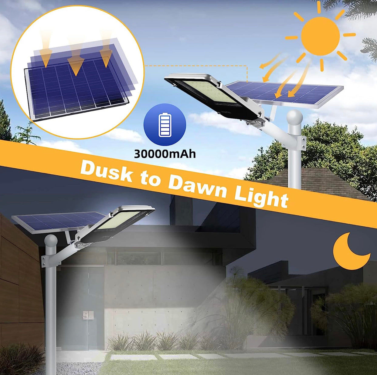 1000W Commercial Solar Street Light Outdoor 100000 Lumens Dusk to Dawn Solar with Remote Control