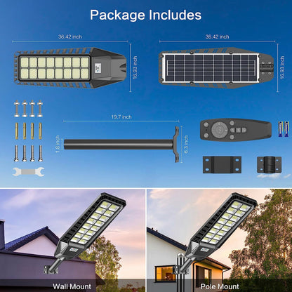 2 Pack 1600W Solar Street Lights Outdoor 90000 Lumens Dusk to Dawn With Remote and Motion Sensor