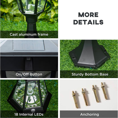 SmartYard 22" Solar Lamp Post Light, Outdoor Fixture with All Weather Aluminum, Motion Activated