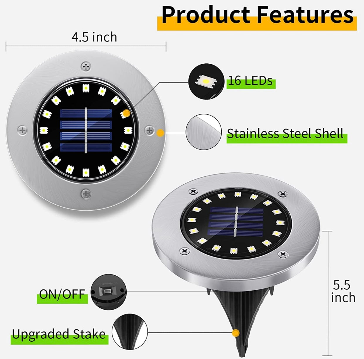 Solar Garden Disk Lights 16LED Solar Ground Lights Underground Lights,4 Pack-20 Lumen