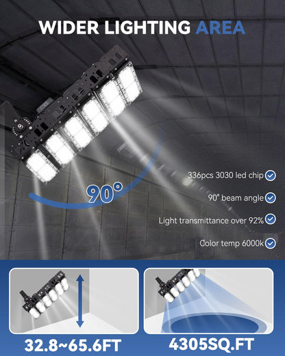 LED Stadium Flood Lights Hard Wire 300W Equivalent 48000LM Super Bright LED Arena Lights 85-305V IP66 Waterproof 6500K - Outdoor Solar Outlet