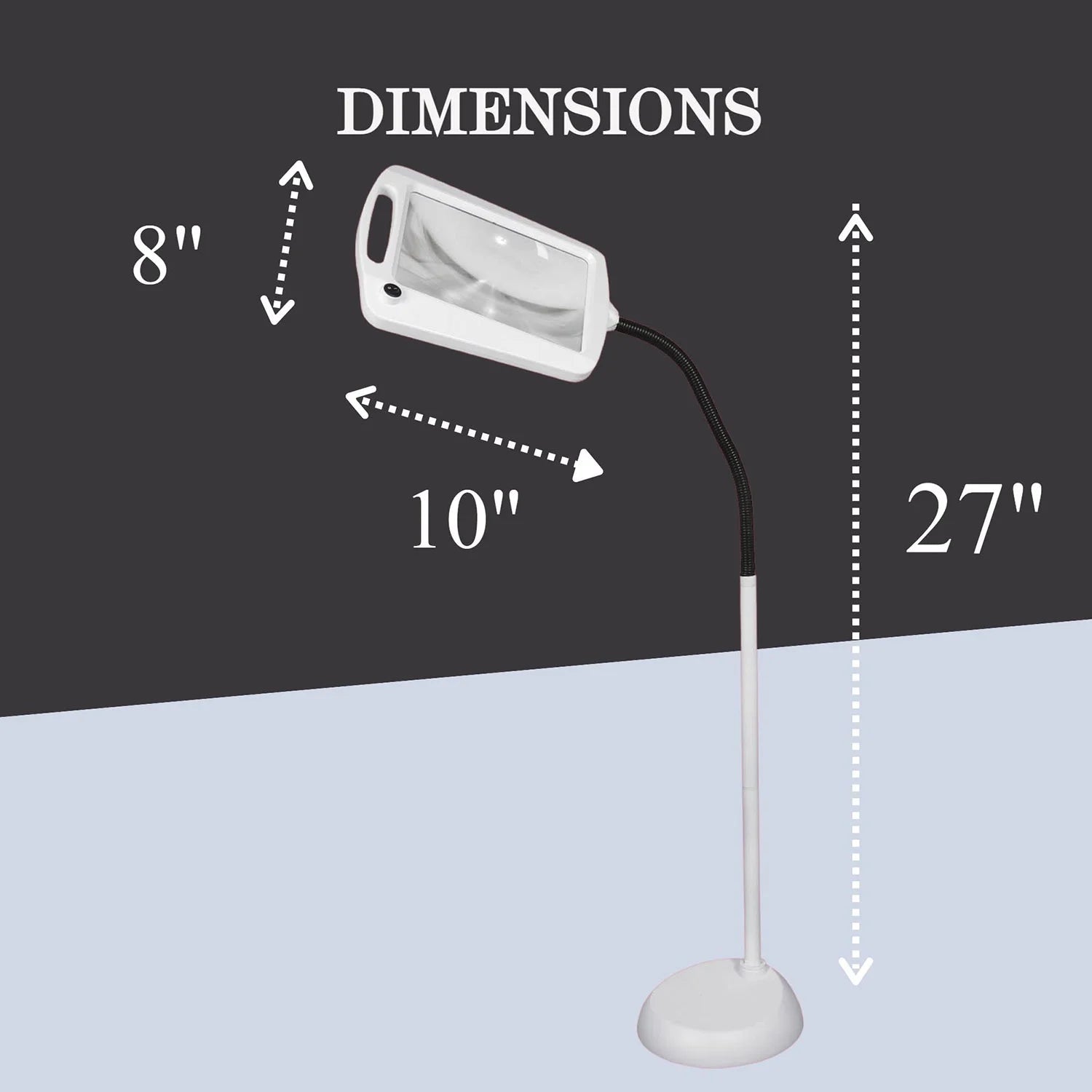 LightView Pro 8X10 - Full Page Magnifying Floor Lamp - Hands Free Magnifier with Bright LED Light for Reading - Flexible Gooseneck Holds Position - Outdoor Solar Outlet