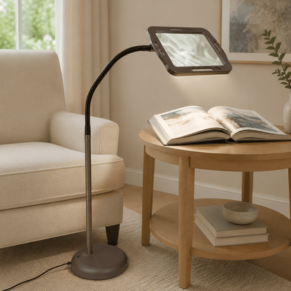 LightView Pro 8X10 - Full Page Magnifying Floor Lamp - Hands Free Magnifier with Bright LED Light for Reading - Flexible Gooseneck Holds Position - Outdoor Solar Outlet