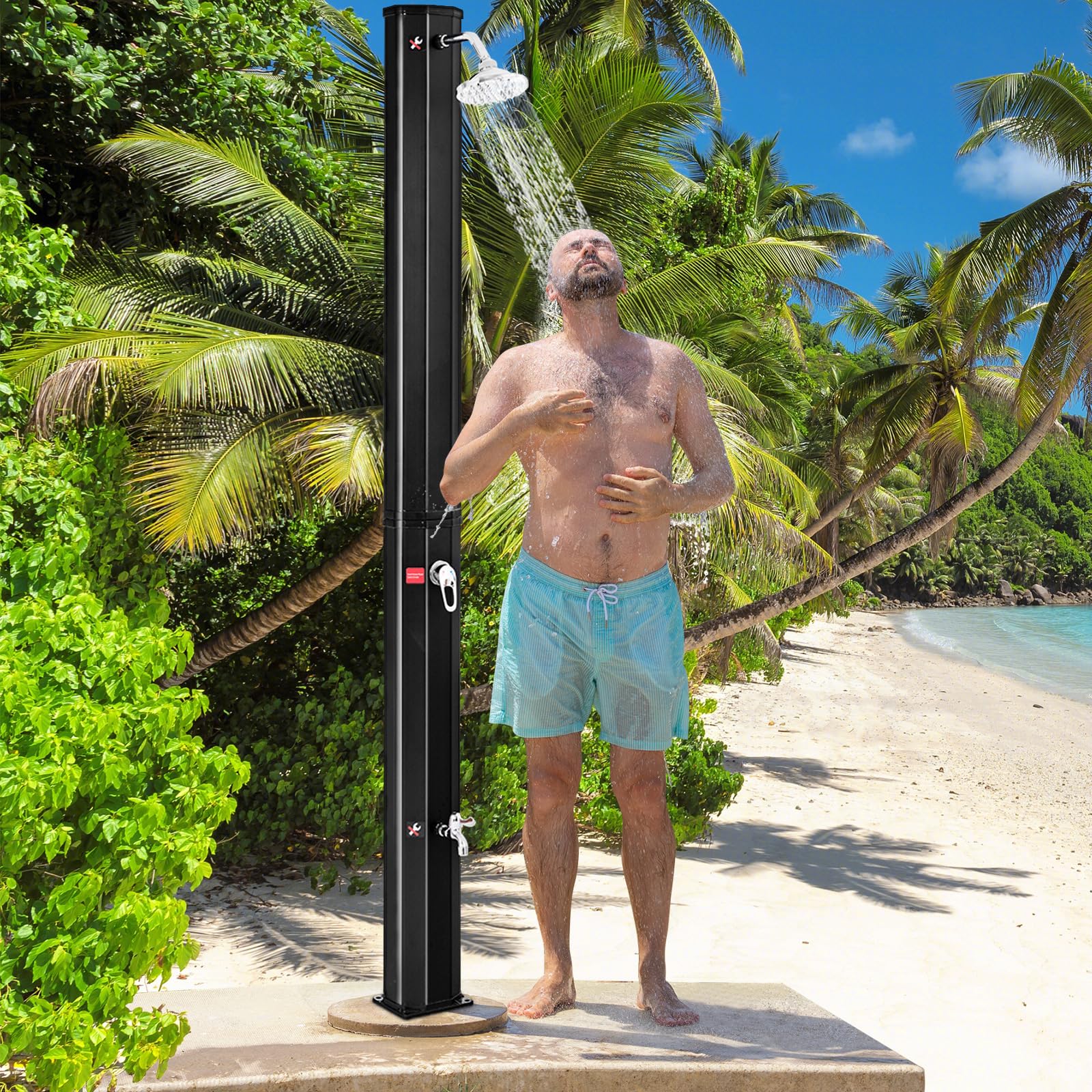 LumenX 10 Gallon Solar Heated Outdoor Shower, 7.2 FT Freestanding Outside Shower with Rotating Shower Head, Temperature Adjustment & Foot Shower - Outdoor Solar Outlet