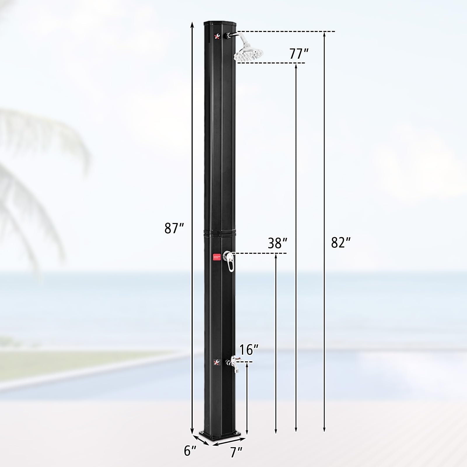 LumenX 10 Gallon Solar Heated Outdoor Shower, 7.2 FT Freestanding Outside Shower with Rotating Shower Head, Temperature Adjustment & Foot Shower - Outdoor Solar Outlet