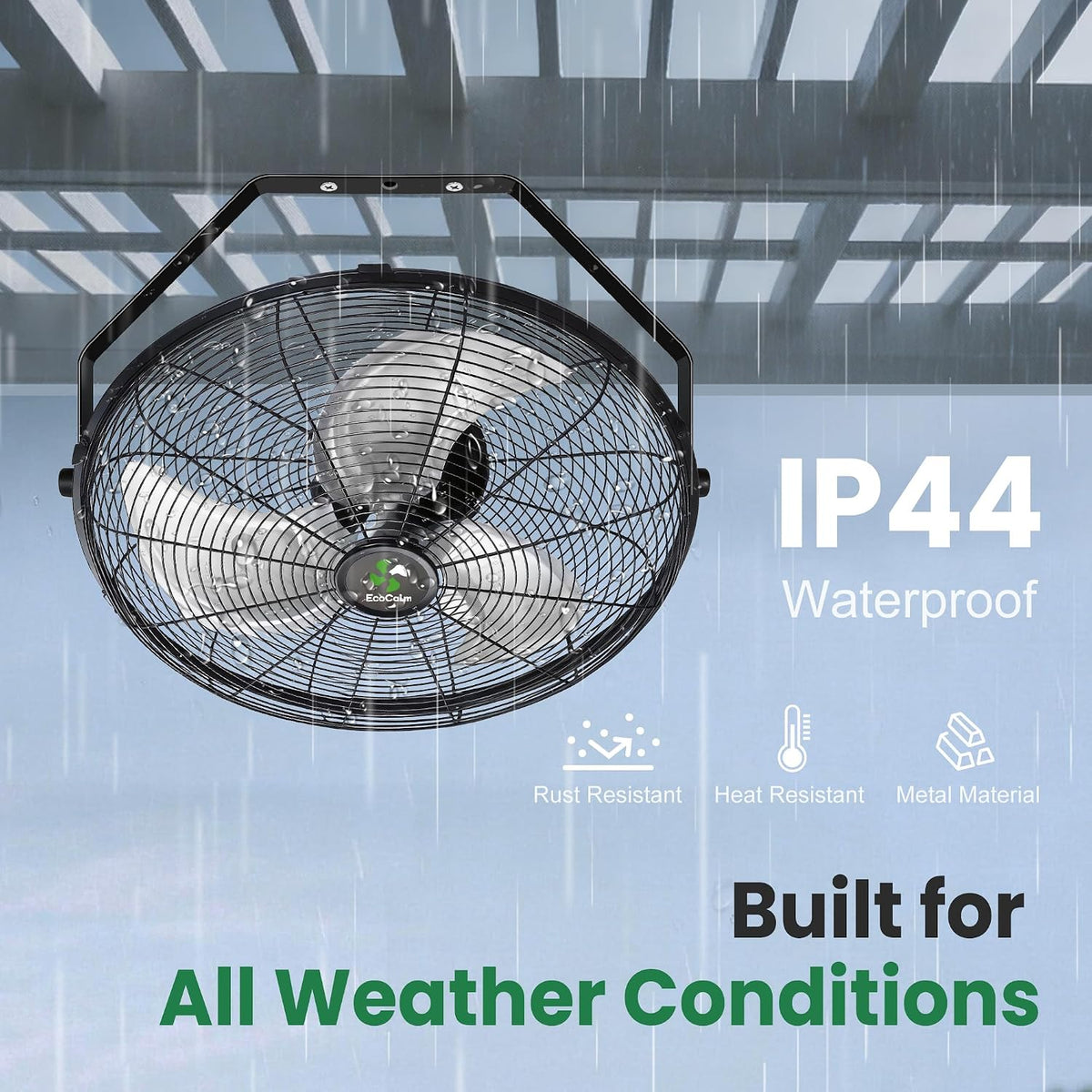 LumenX 18" Solar Powered Outdoor Wall Fan with Battery & Thermostat, 3 Speeds, Metal Construction - Outdoor Solar Outlet