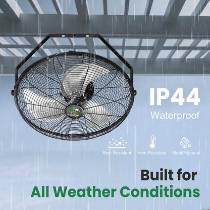 LumenX 18" Solar Powered Outdoor Wall Fan with Battery & Thermostat, 3 Speeds, Metal Construction - Outdoor Solar Outlet