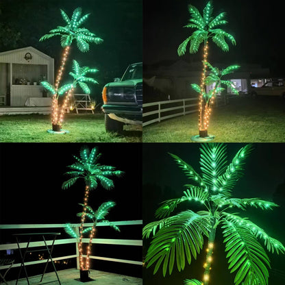 LumenX 7FT Solar Lighted Palm Tree, 260 LED 3-Trunk Artificial Palm Tree with Remote, 8 Modes, Timer & USB-C Charging for Outdoor Patio, Pool, Christmas & Tropical Decor - Outdoor Solar Outlet