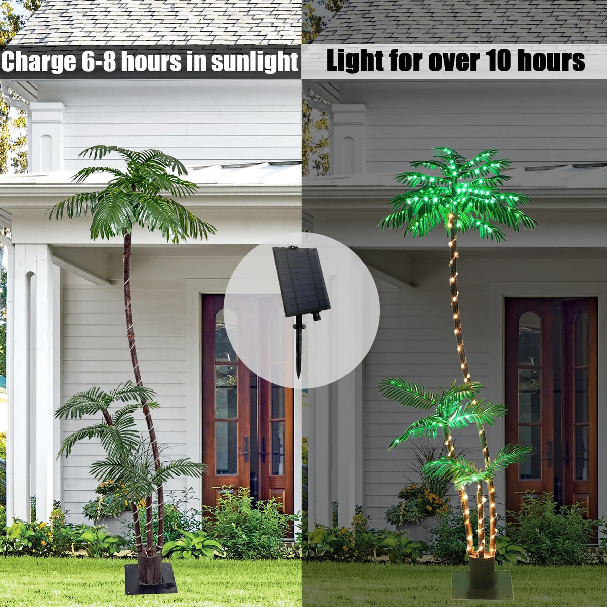 LumenX 7FT Solar Lighted Palm Tree, 260 LED 3-Trunk Artificial Palm Tree with Remote, 8 Modes, Timer & USB-C Charging for Outdoor Patio, Pool, Christmas & Tropical Decor - Outdoor Solar Outlet