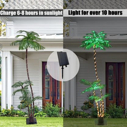 LumenX 7FT Solar Lighted Palm Tree, 260 LED 3-Trunk Artificial Palm Tree with Remote, 8 Modes, Timer & USB-C Charging for Outdoor Patio, Pool, Christmas & Tropical Decor - Outdoor Solar Outlet