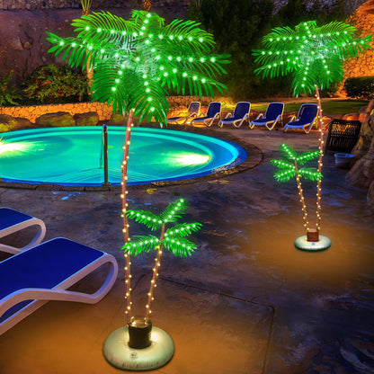 LumenX 7FT Solar Lighted Palm Tree, 260 LED 3-Trunk Artificial Palm Tree with Remote, 8 Modes, Timer & USB-C Charging for Outdoor Patio, Pool, Christmas & Tropical Decor - Outdoor Solar Outlet