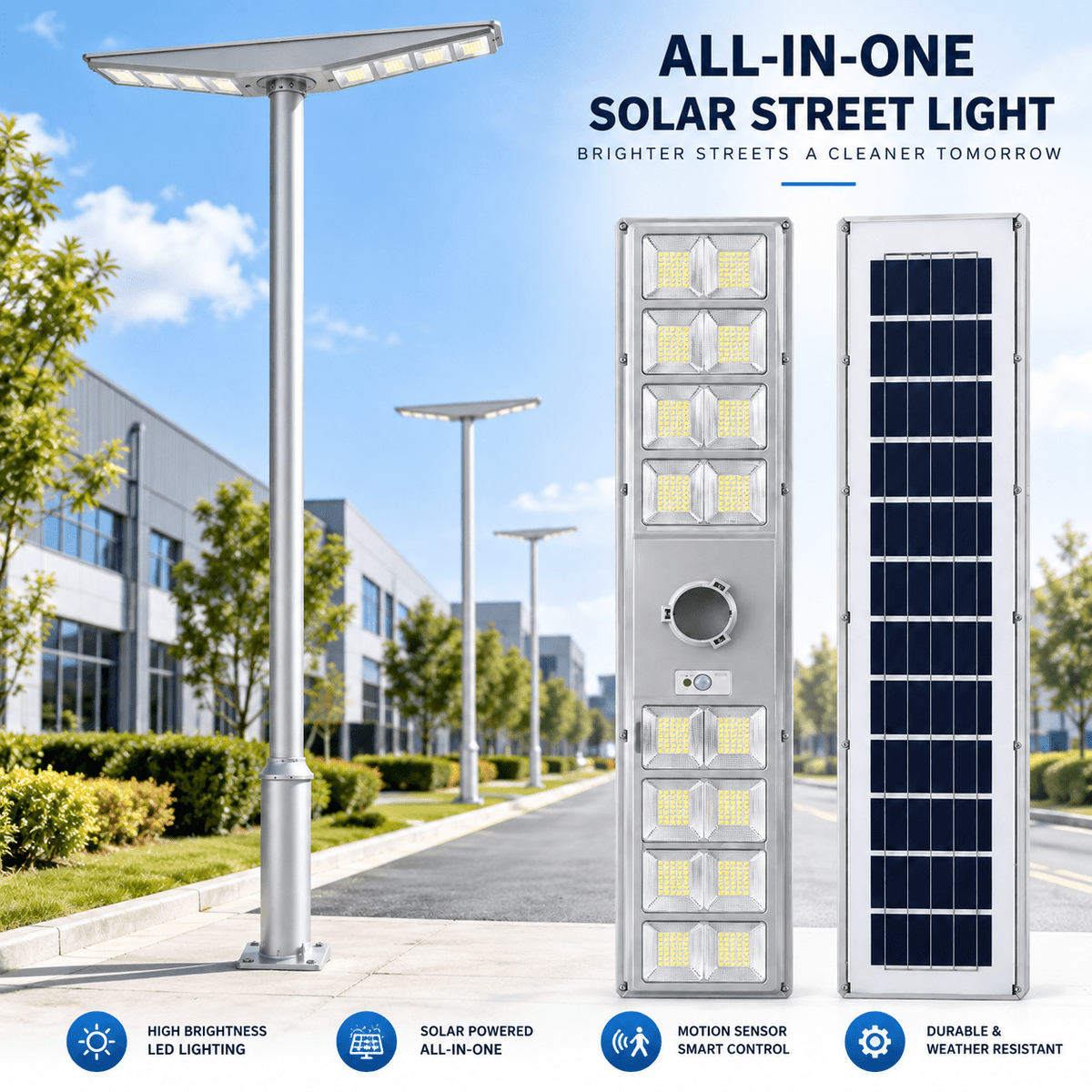 LumenX 9000W Double-Sided Solar Street Light – 560 LED, Motion Sensor, Dusk-to-Dawn, IP65 - Outdoor Solar Outlet