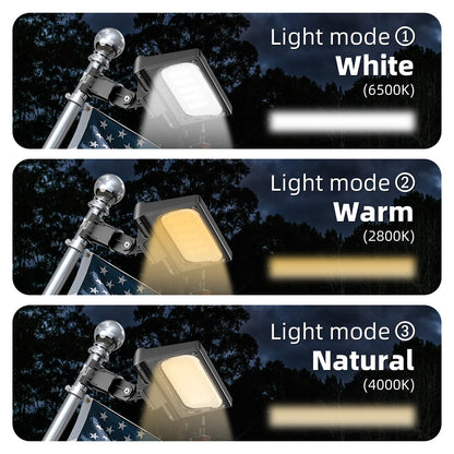 LumenX Flag Pole Light Solar Powered 3 Mode Metal Clamps Fits 5ft 6ft Wall-Mounted Flag Poles Top Mount - Outdoor Solar Outlet