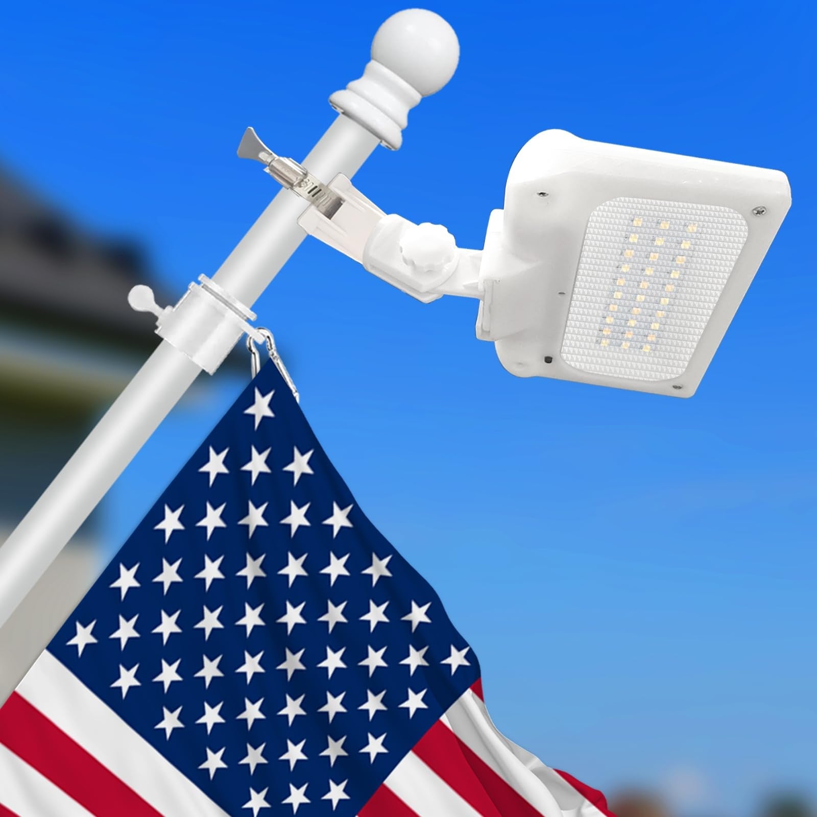 LumenX Flag Pole Light Solar Powered 3 Mode Metal Clamps Fits 5ft 6ft Wall-Mounted Flag Poles Top Mount - Outdoor Solar Outlet