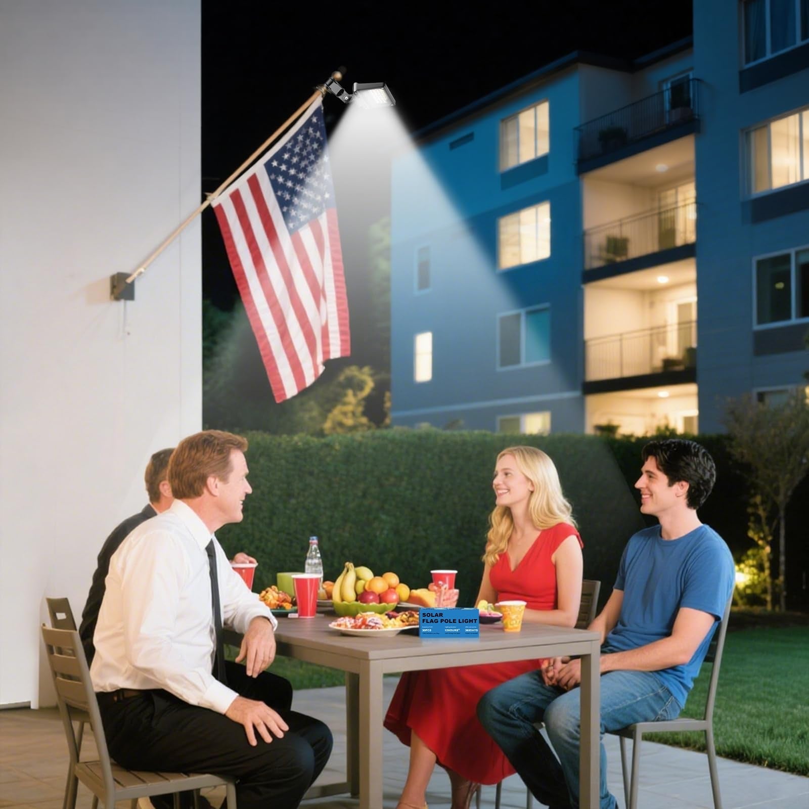 LumenX Flag Pole Light Solar Powered 3 Mode Metal Clamps Fits 5ft 6ft Wall-Mounted Flag Poles Top Mount - Outdoor Solar Outlet