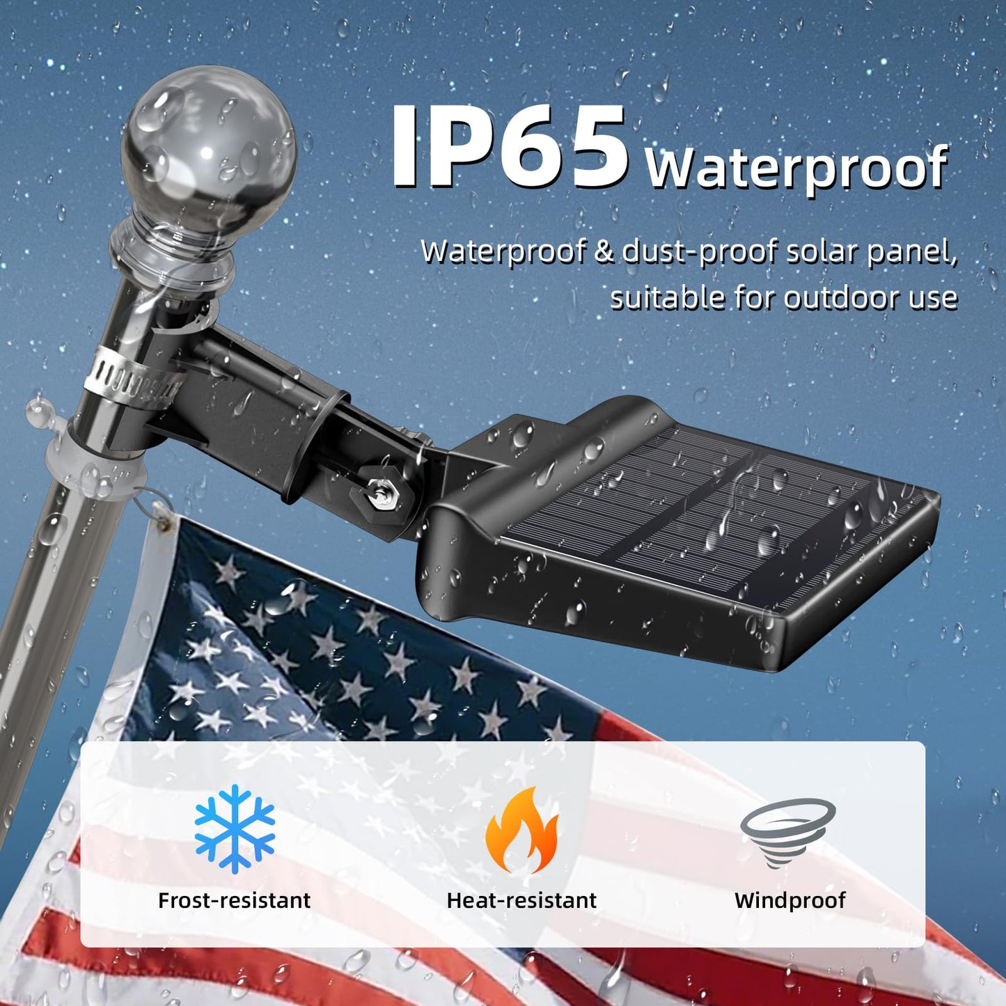 LumenX Flag Pole Light Solar Powered 3 Mode Metal Clamps Fits 5ft 6ft Wall-Mounted Flag Poles Top Mount - Outdoor Solar Outlet