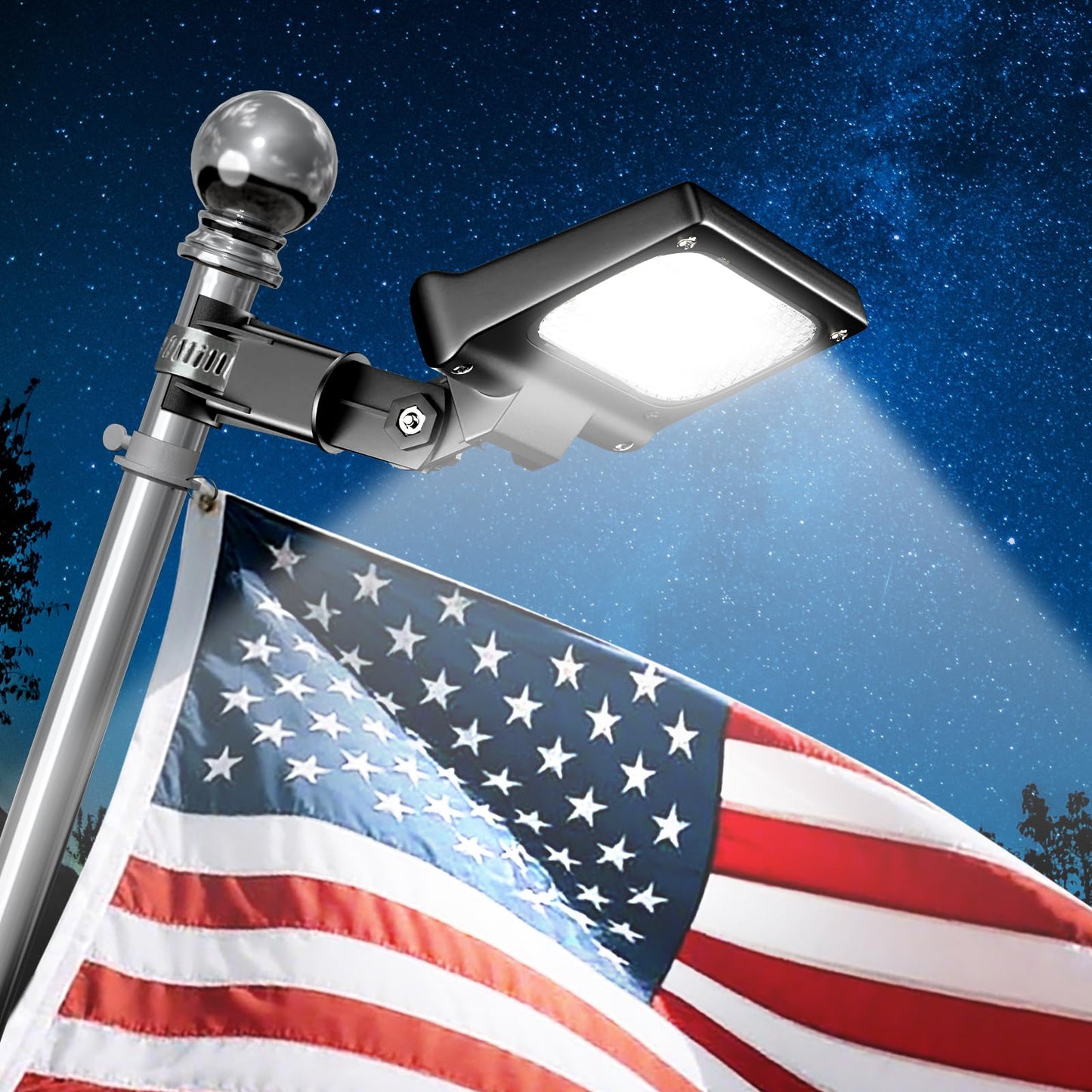 LumenX Flag Pole Light Solar Powered 3 Mode Metal Clamps Fits 5ft 6ft Wall-Mounted Flag Poles Top Mount - Outdoor Solar Outlet