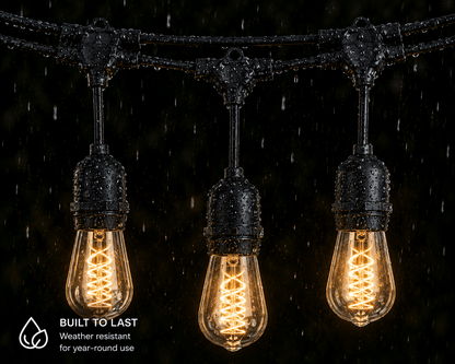 LumenX Pro Plug-In Sting Light - Waterproof LED Outdoor String Lights - 15 Bulbs, Dimmable 2W Vintage Spiral Edison Bulbs - 48 Ft Commercial Grade Patio Lights - Outdoor Solar Outlet