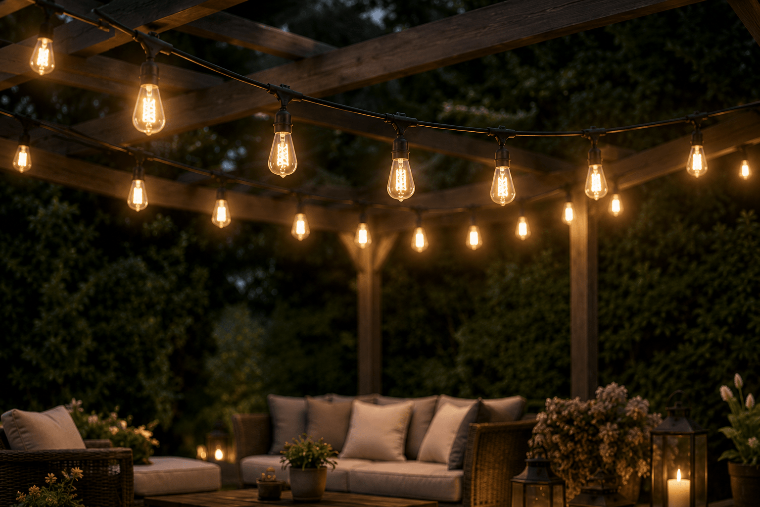 LumenX Pro Plug-In Sting Light - Waterproof LED Outdoor String Lights - 15 Bulbs, Dimmable 2W Vintage Spiral Edison Bulbs - 48 Ft Commercial Grade Patio Lights - Outdoor Solar Outlet