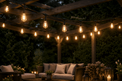 LumenX Pro Plug-In Sting Light - Waterproof LED Outdoor String Lights - 15 Bulbs, Dimmable 2W Vintage Spiral Edison Bulbs - 48 Ft Commercial Grade Patio Lights - Outdoor Solar Outlet