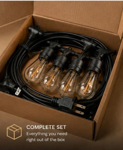 LumenX Pro Plug-In Sting Light - Waterproof LED Outdoor String Lights - 15 Bulbs, Dimmable 2W Vintage Spiral Edison Bulbs - 48 Ft Commercial Grade Patio Lights - Outdoor Solar Outlet