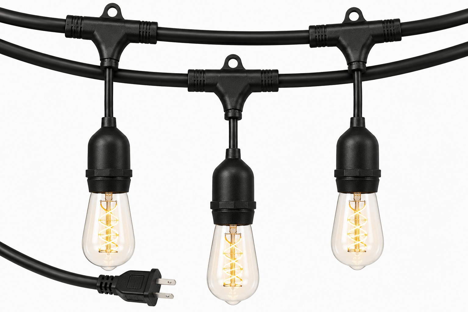 LumenX Pro Plug-In Sting Light - Waterproof LED Outdoor String Lights - 15 Bulbs, Dimmable 2W Vintage Spiral Edison Bulbs - 48 Ft Commercial Grade Patio Lights