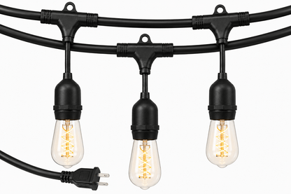 LumenX Pro Plug-In Sting Light - Waterproof LED Outdoor String Lights - 15 Bulbs, Dimmable 2W Vintage Spiral Edison Bulbs - 48 Ft Commercial Grade Patio Lights - Outdoor Solar Outlet
