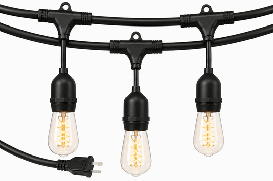 LumenX Pro Plug-In Sting Light - Waterproof LED Outdoor String Lights - 15 Bulbs, Dimmable 2W Vintage Spiral Edison Bulbs - 48 Ft Commercial Grade Patio Lights - Outdoor Solar Outlet