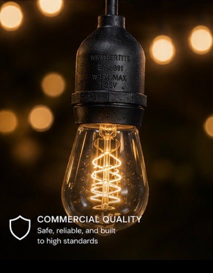 LumenX Pro Plug-In Sting Light - Waterproof LED Outdoor String Lights - 15 Bulbs, Dimmable 2W Vintage Spiral Edison Bulbs - 48 Ft Commercial Grade Patio Lights - Outdoor Solar Outlet