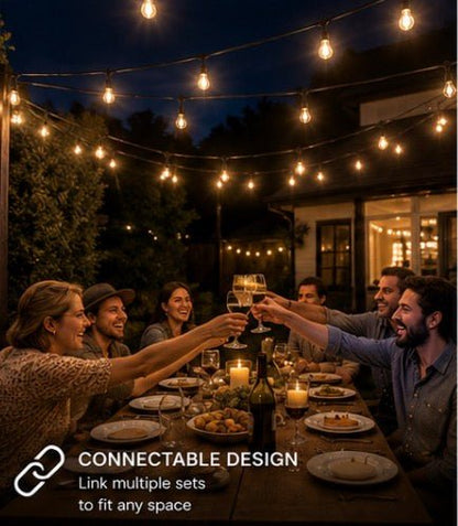 LumenX Pro Plug-In Sting Light - Waterproof LED Outdoor String Lights - 15 Bulbs, Dimmable 2W Vintage Spiral Edison Bulbs - 48 Ft Commercial Grade Patio Lights - Outdoor Solar Outlet