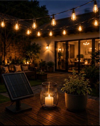 LumenX Pro Solar Spiral Sting Light -Super Bright 48 Ft, 15 Bulbs Waterproof LED Outdoor String Lights 4W Vintage Spiral Edison Bulbs - 48 Ft Commercial Grade Patio Lights - Outdoor Solar Outlet