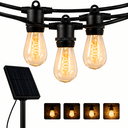 LumenX Pro Solar Spiral Sting Light -Super Bright 48 Ft, 15 Bulbs Waterproof LED Outdoor String Lights 4W Vintage Spiral Edison Bulbs - 48 Ft Commercial Grade Patio Lights - Outdoor Solar Outlet