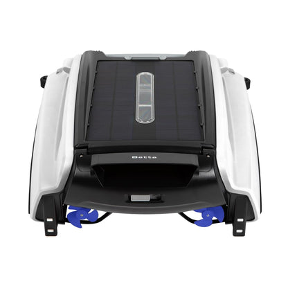 LumenX SE Solar Powered Automatic Robotic Pool Surface Skimmer Cleaner with 24/7 Continuous Cleaning Battery Power and Re-Engineered Twin Salt Chlorine Tolerant Motors - Outdoor Solar Outlet