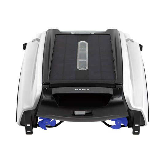 LumenX SE Solar Powered Automatic Robotic Pool Surface Skimmer Cleaner with 24/7 Continuous Cleaning Battery Power and Re-Engineered Twin Salt Chlorine Tolerant Motors - Outdoor Solar Outlet