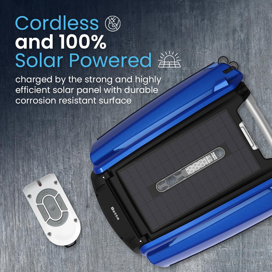 LumenX SE Solar Powered Automatic Robotic Pool Surface Skimmer Cleaner with 24/7 Continuous Cleaning Battery Power and Re-Engineered Twin Salt Chlorine Tolerant Motors - Outdoor Solar Outlet